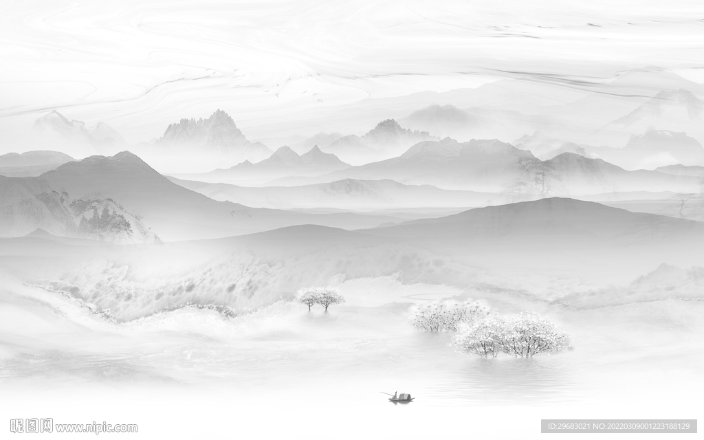 灰色最新款山水画 tif分层