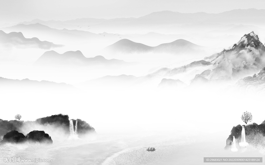 水墨最新款山水画 tif分层