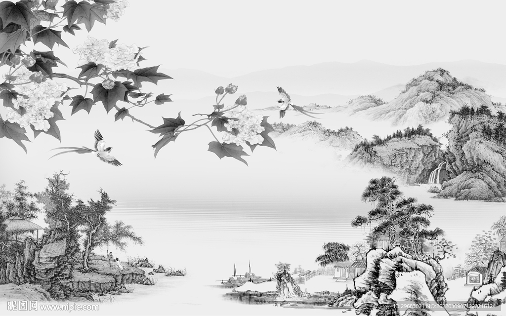 新中式最新款山水画 tif分层