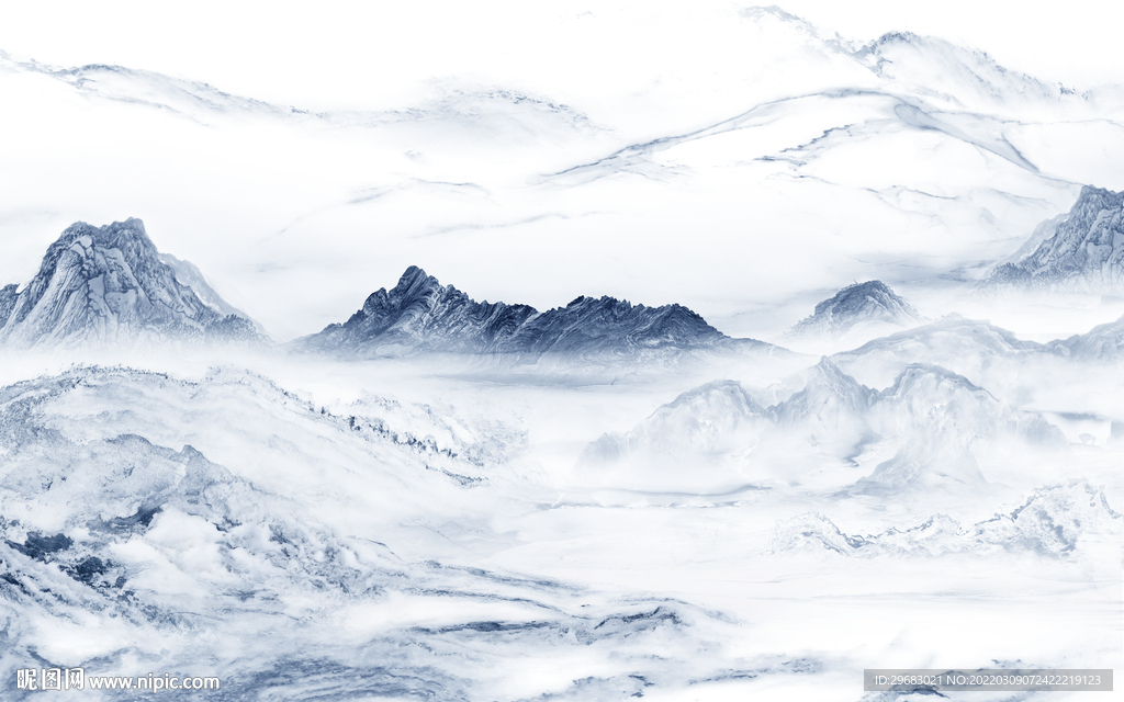 蓝色 最新款山水画 tif分层