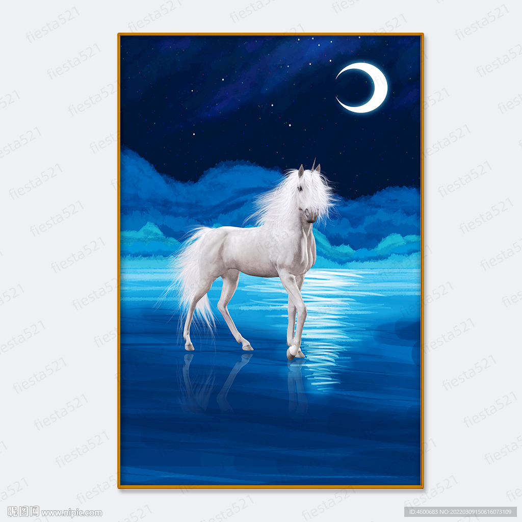 唯美白色英俊潇洒独角兽装饰画