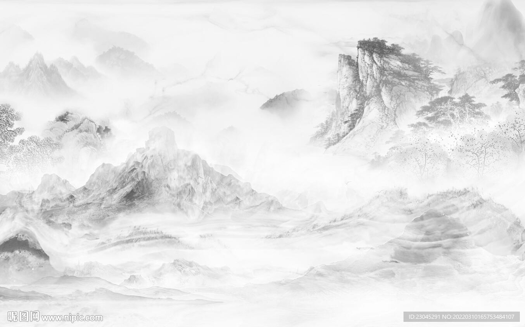 简约现代山水画新中式背景墙