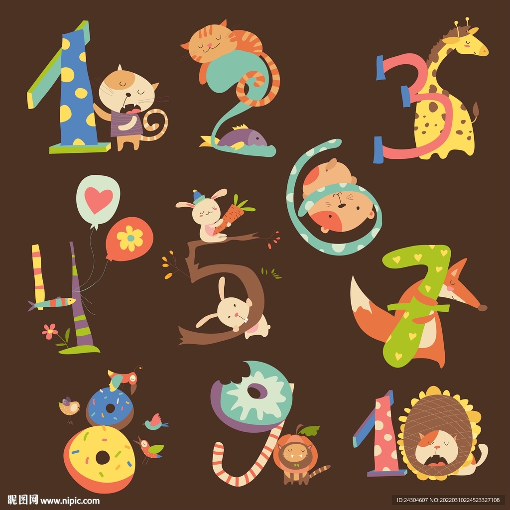 卡通数字可爱小动物幼儿园素材