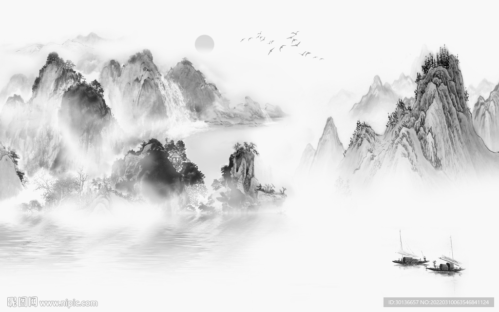 新款意境灰色山水 tif分层