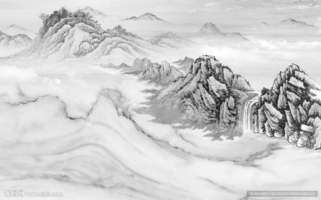 高雅意境灰色山水 tif分层