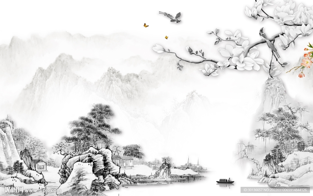 爆款灰色客厅山水 tif分层