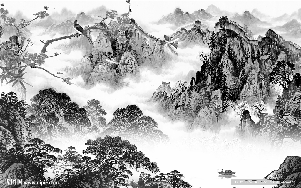 新品灰色客厅山水 tif分层