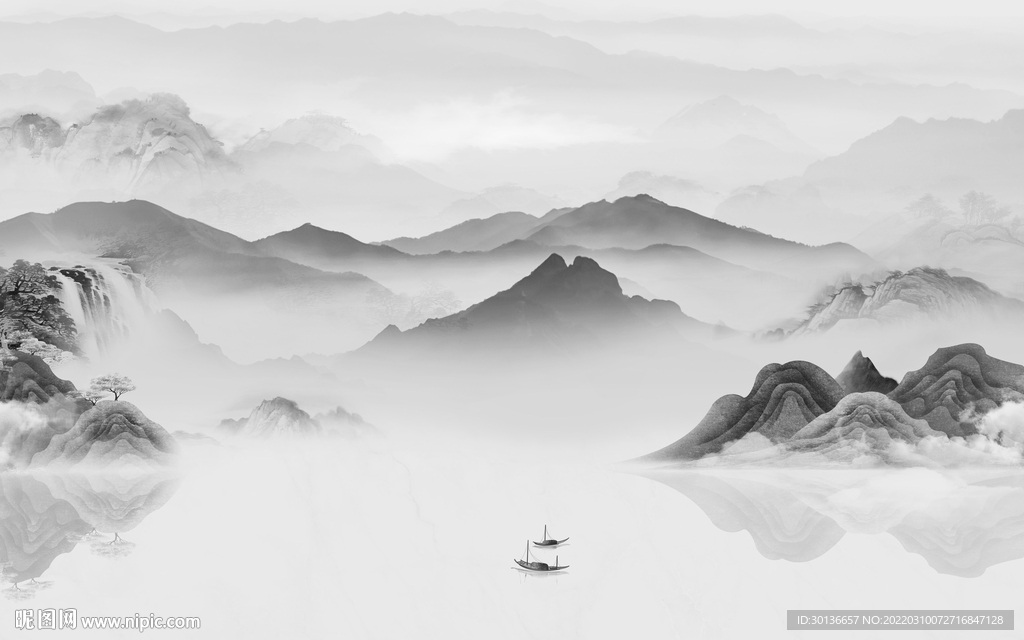 高端 灰色客厅山水 tif分层