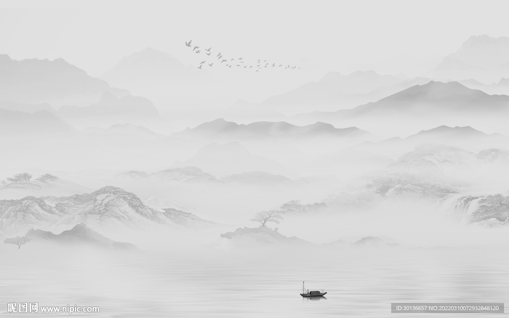 中式灰色客厅山水 tif分层