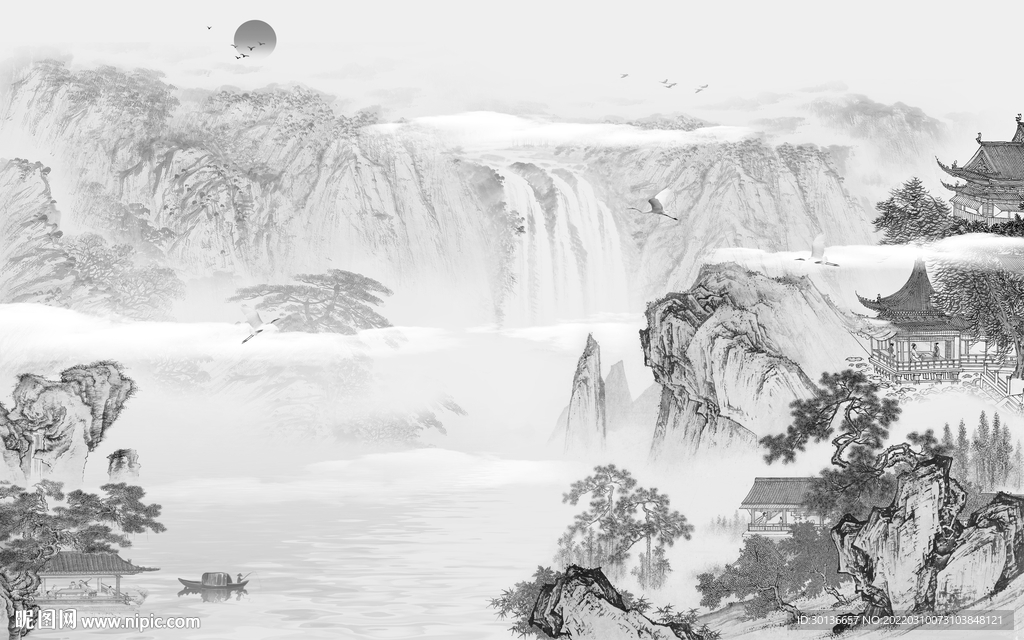 最新 灰色客厅山水 tif分层