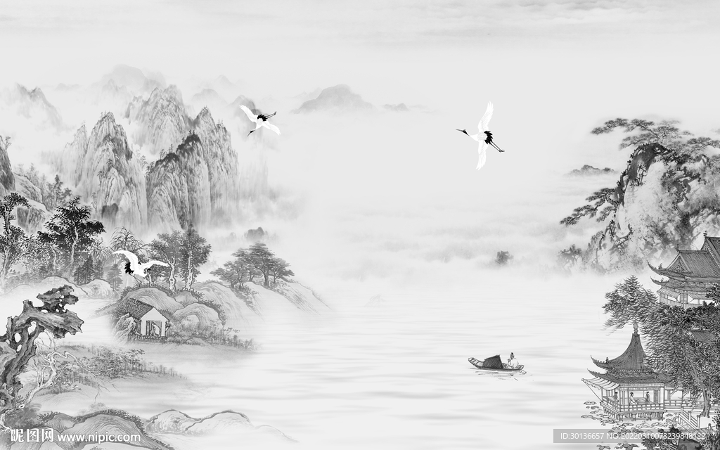 大气 灰色客厅山水 tif分层