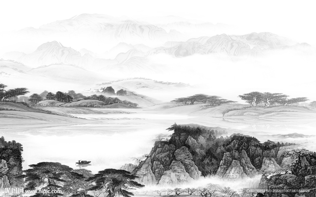 高档灰色客厅山水 tif分层