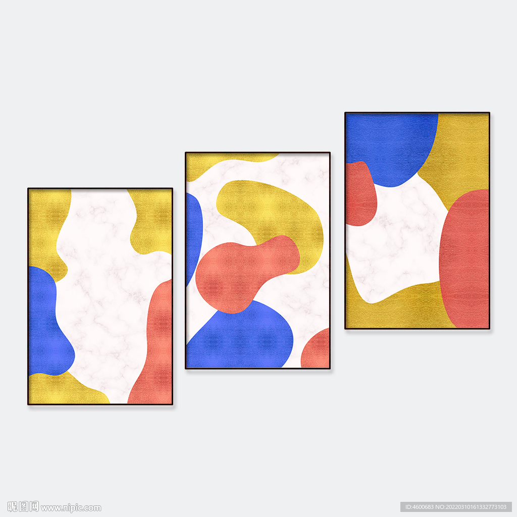 现代抽象红黄蓝色块肌理装饰画