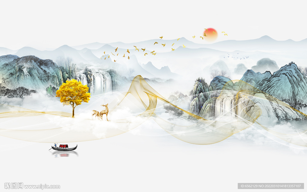 新中式山水背景墙