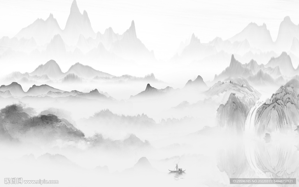 人气中式灰色山水 TIF分层