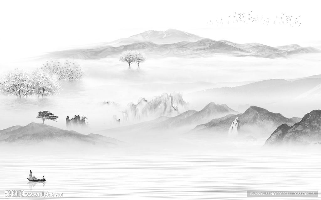 高端中式灰色山水 TIF分层