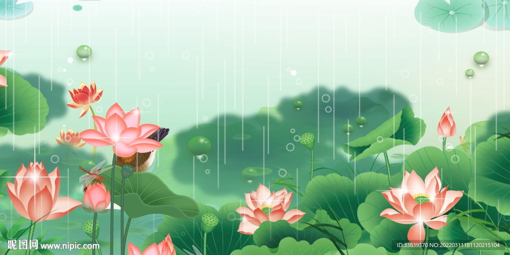 绿色二十四节气立夏插画背景