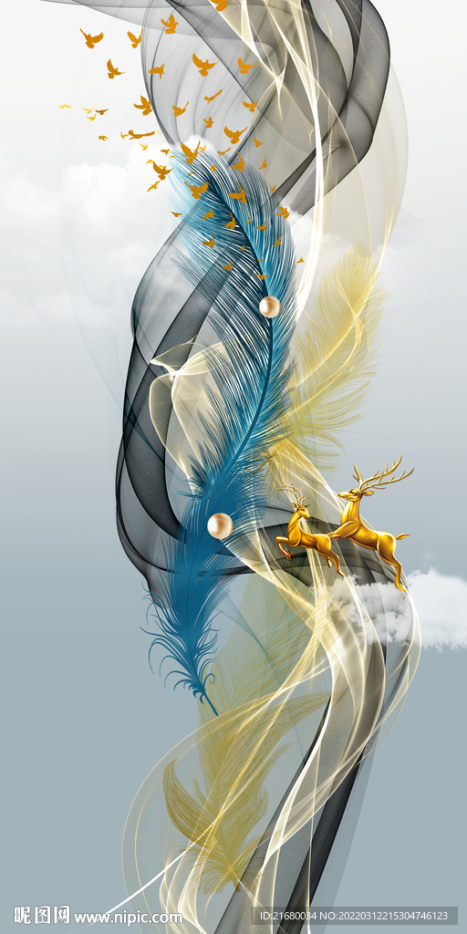 新中式抽象线条玄关