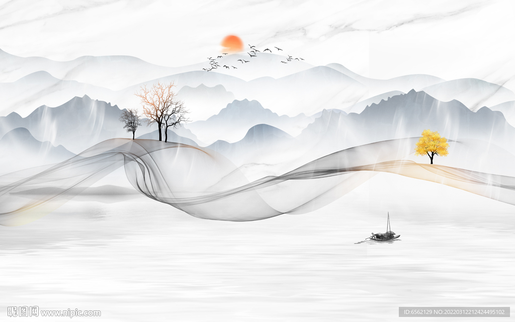 新中式山水背景墙