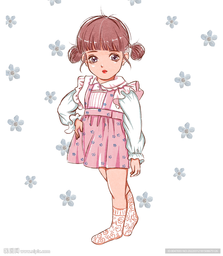 水彩风格小女孩