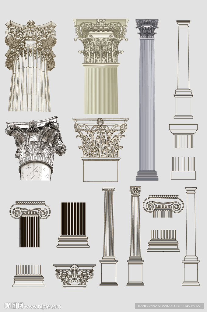 AI矢量欧式线条手绘罗马柱