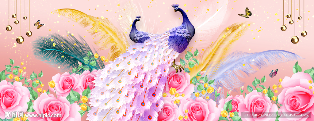 现代简约轻奢羽毛孔雀装饰画