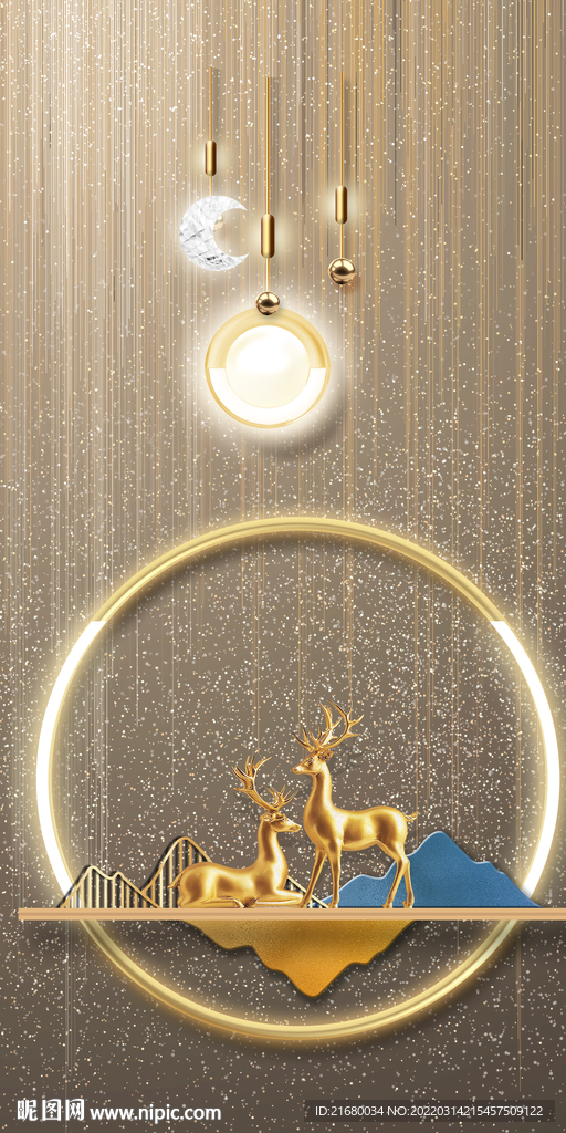 灯具玄关麋鹿装饰画