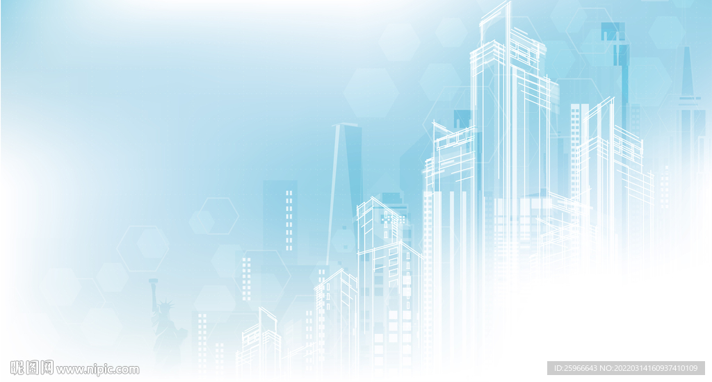 蓝色城市轮廓剪影背景矢量图