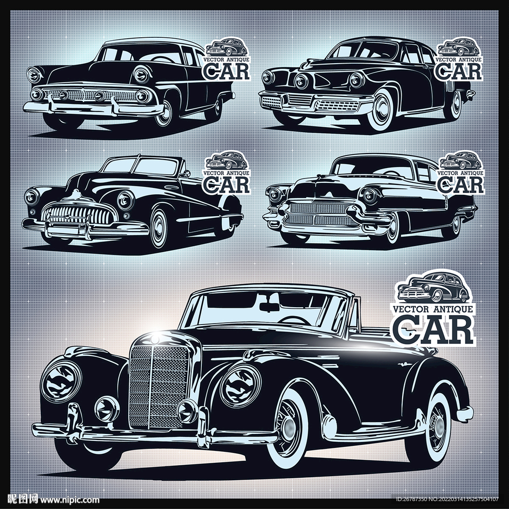 矢量手绘经典古董汽车系列