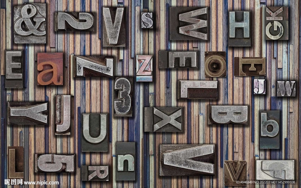 木板3D英文字母餐厅工装背景墙