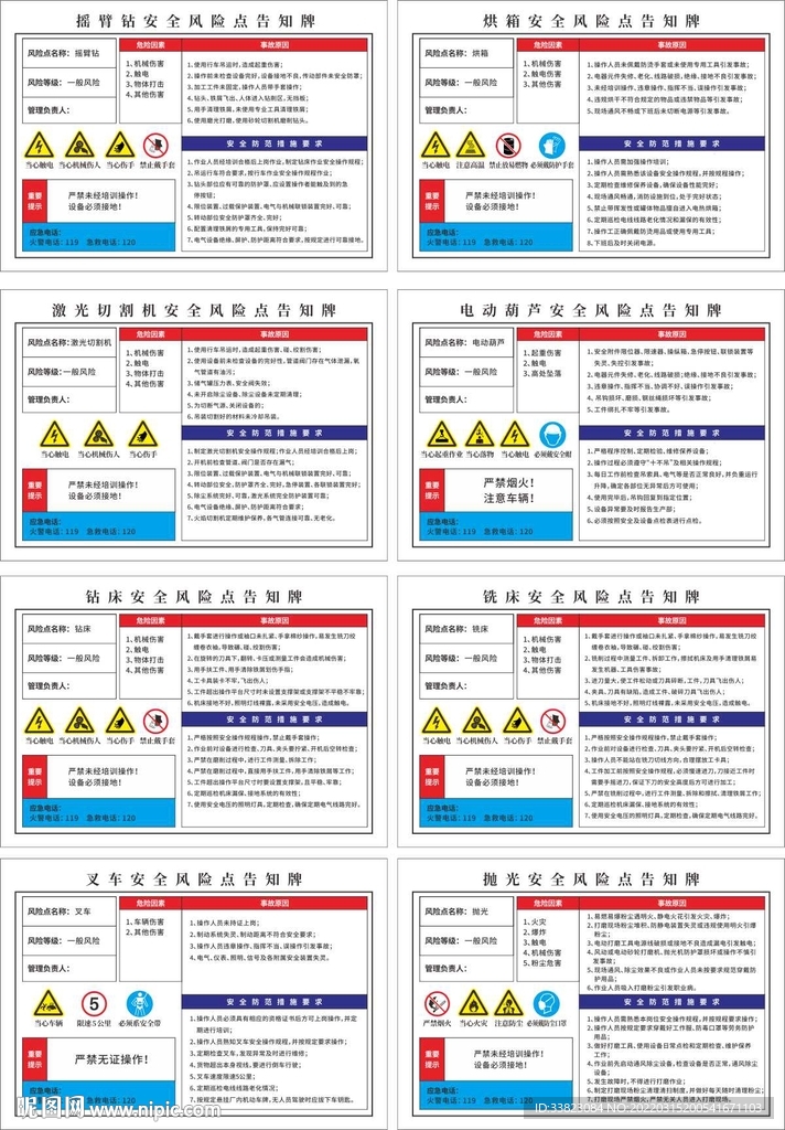 钻床铣床叉车烘箱安全风险告知牌