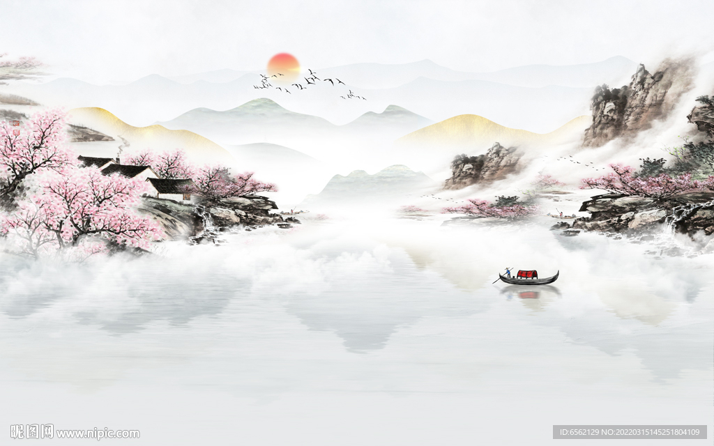 新中式山水背景墙