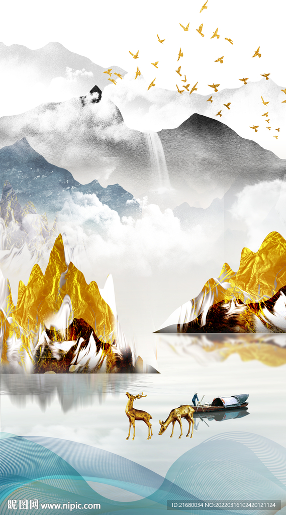 新中式山水玄关装饰画