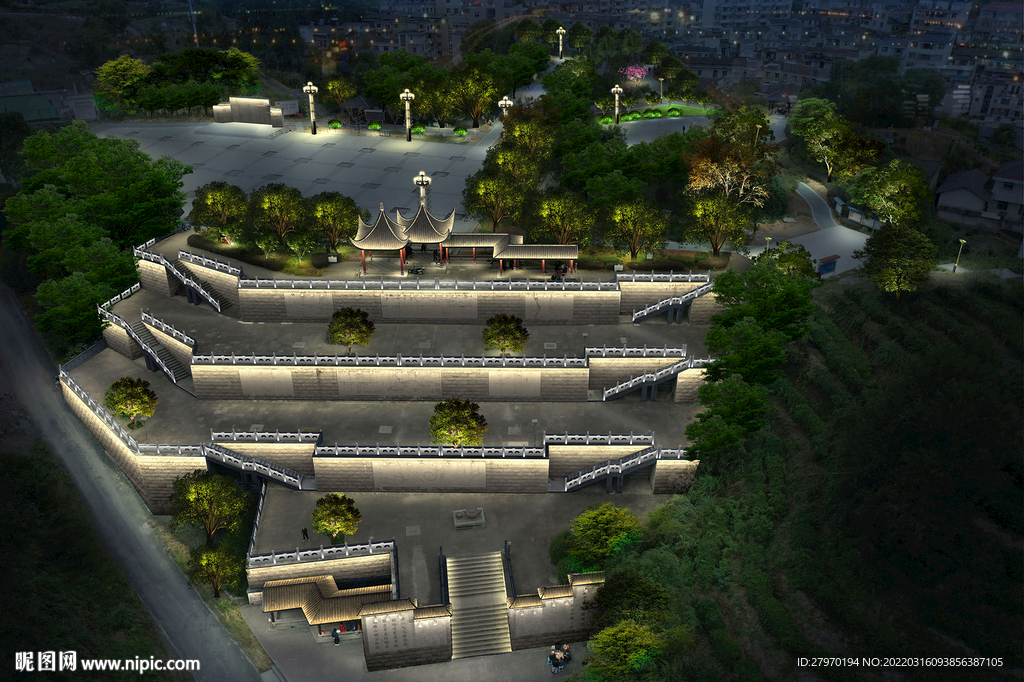 茶山公园古建景观夜景灯光亮化