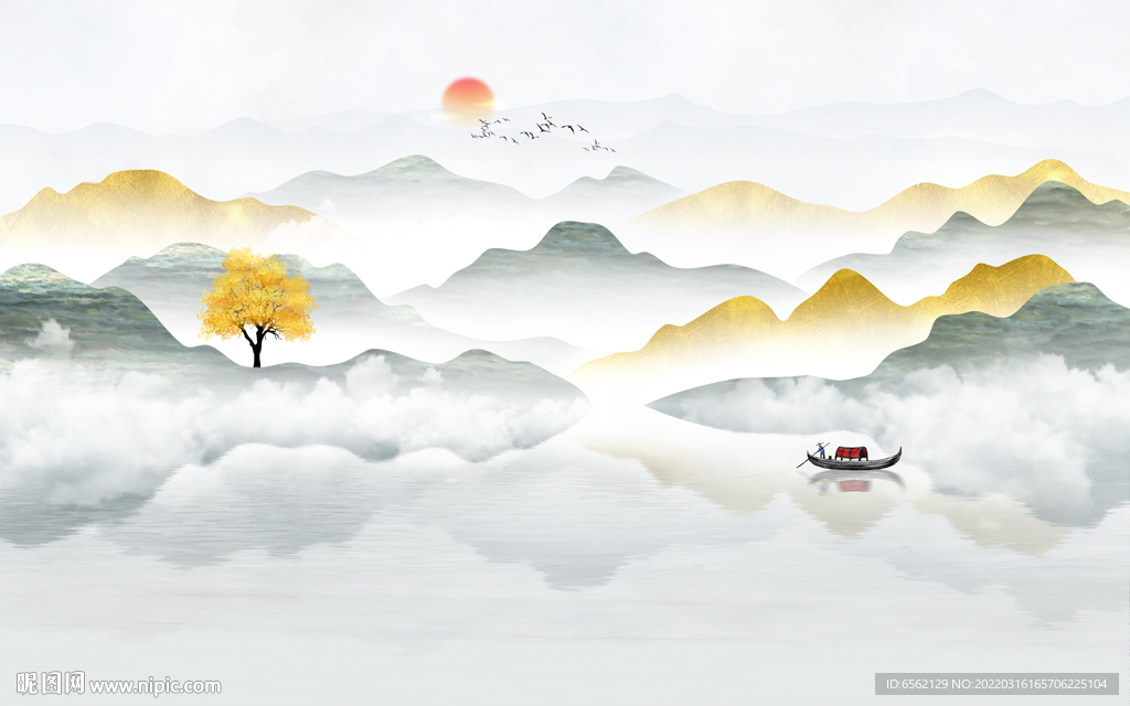 新中式山水背景墙