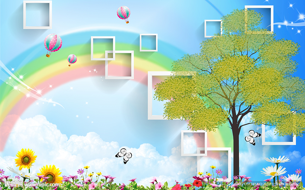 儿童卡通天空电视背景墙