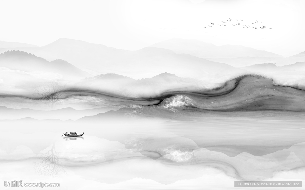 高清 背景墙山水画 tif分层