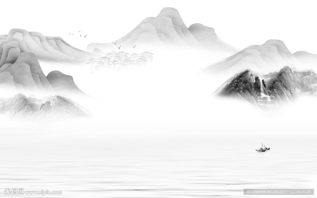 新款 山水画背景墙 tif分层