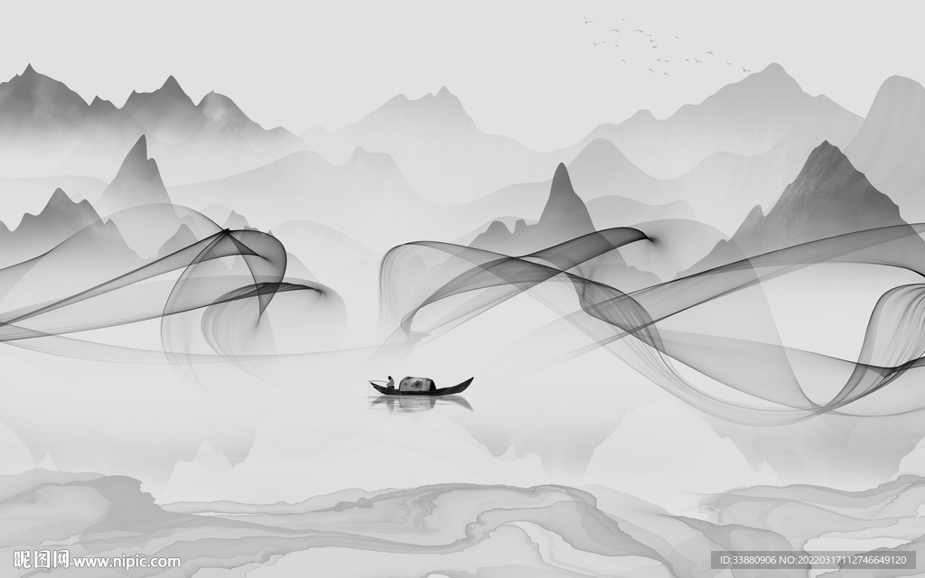 大气山水画背景墙 tif分层