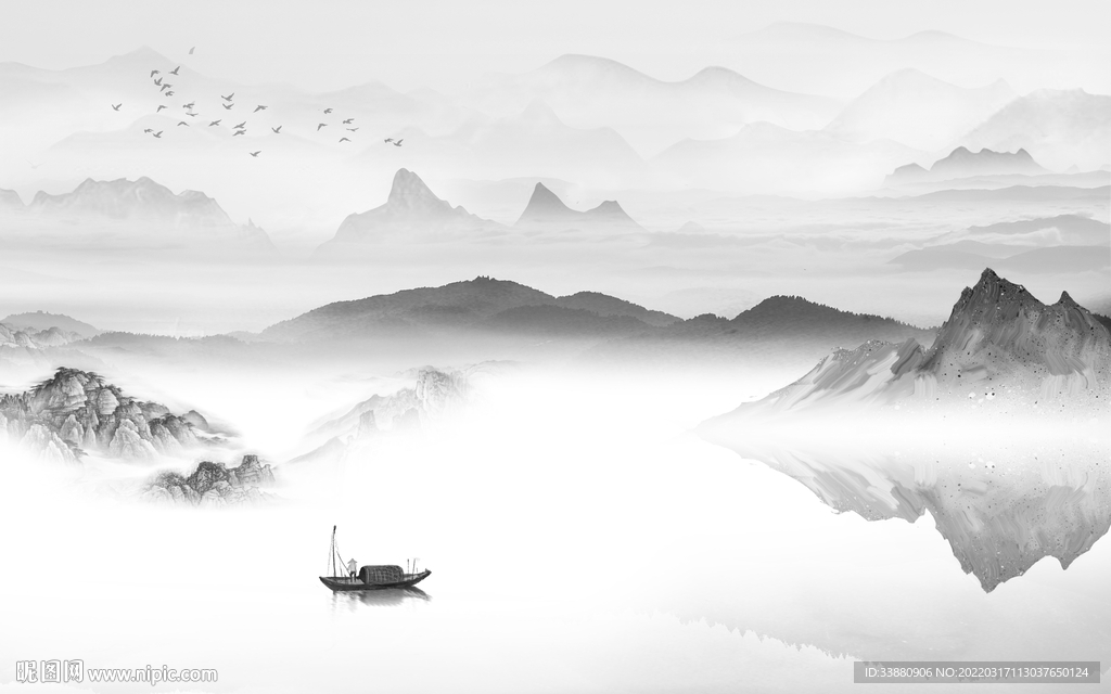 高端山水画背景墙 tif分层