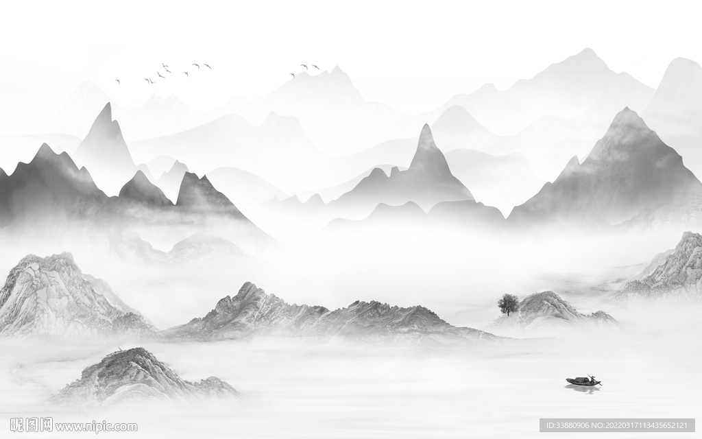 意境背景墙山水画 tif分层