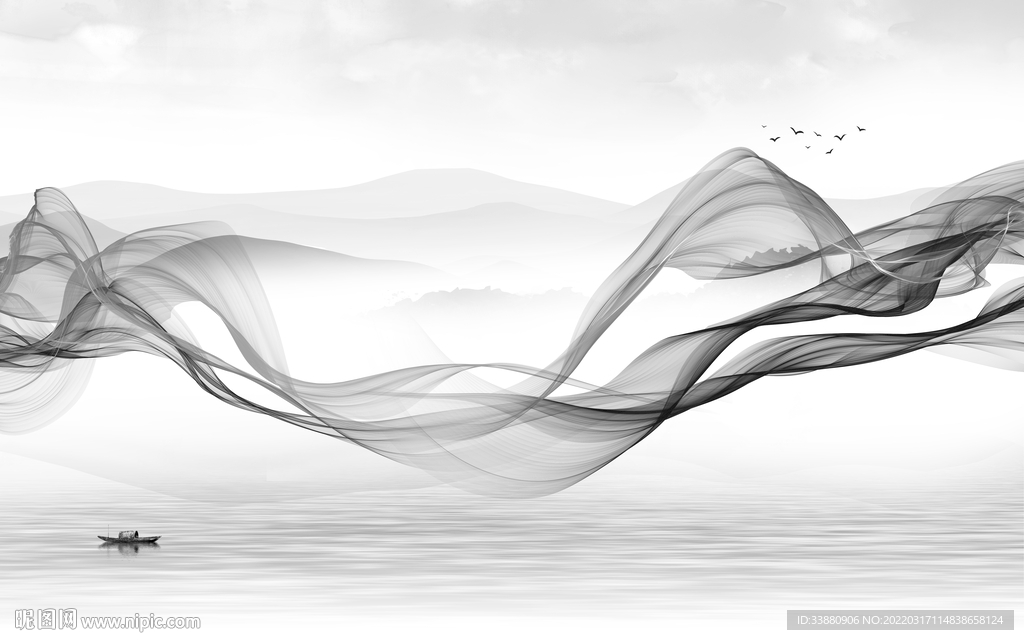 爆款山水画背景墙 tif分层