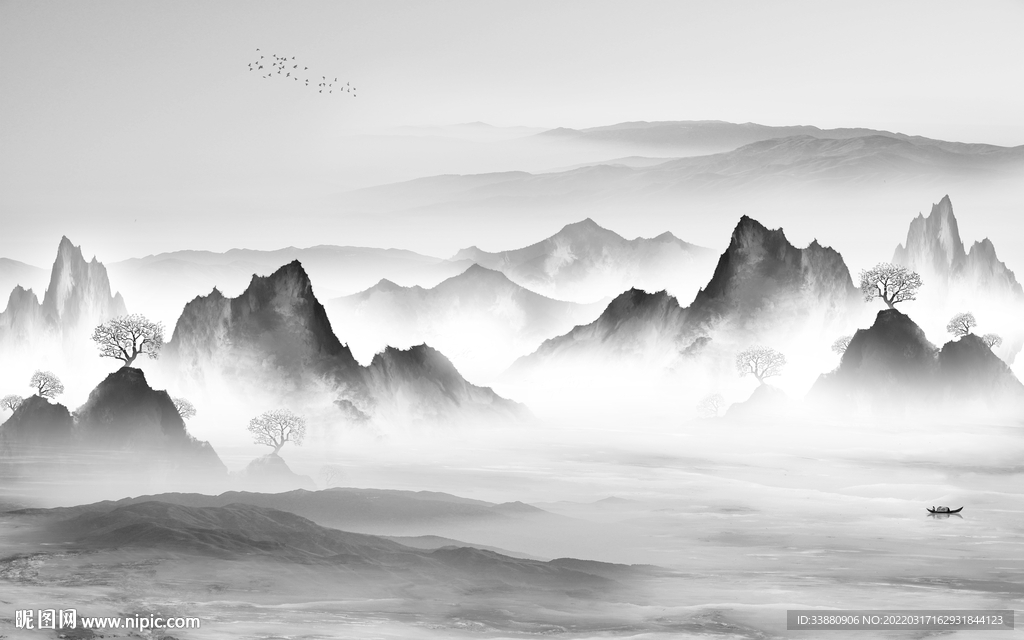 高端 背景墙山水画 tif分层