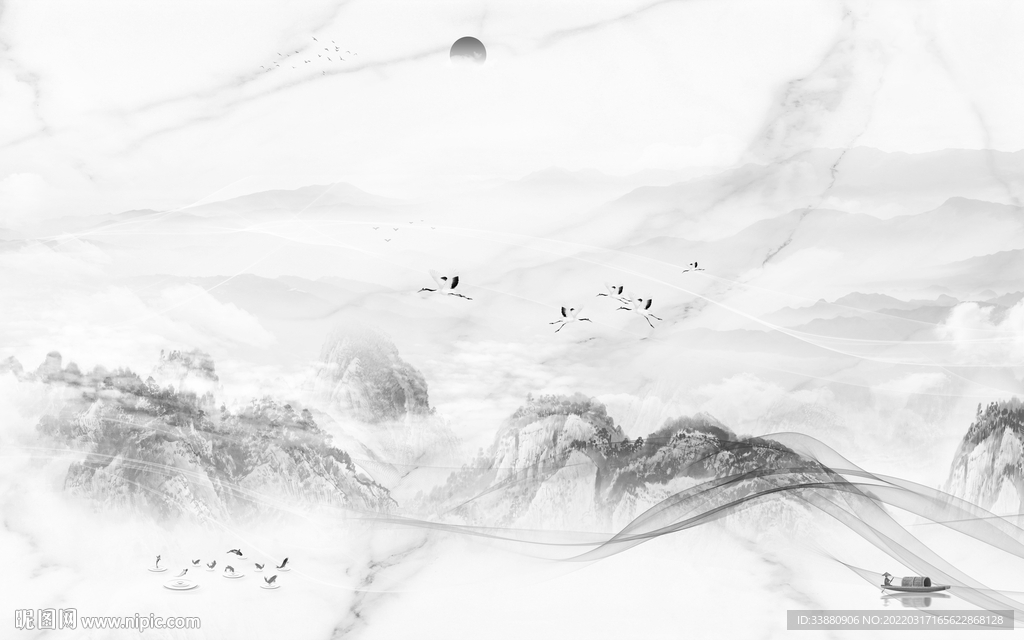 新中式风景意境山水 tif分层