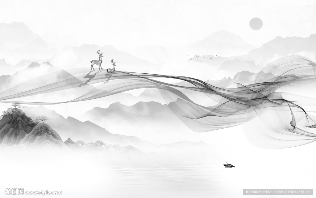 人气背景墙山水画 tif分层