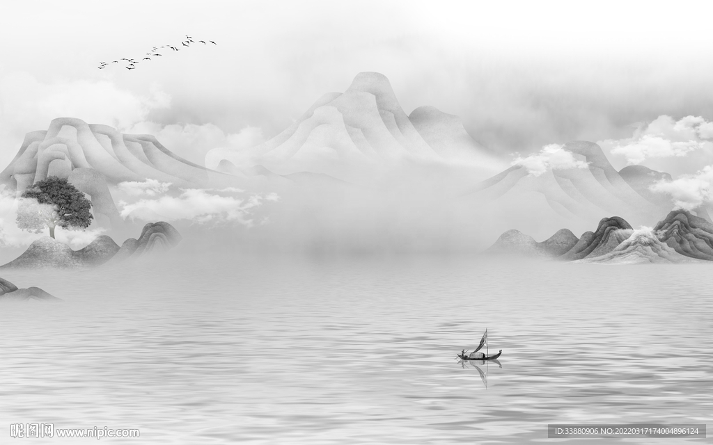 背景墙新高端山水画 tif分层