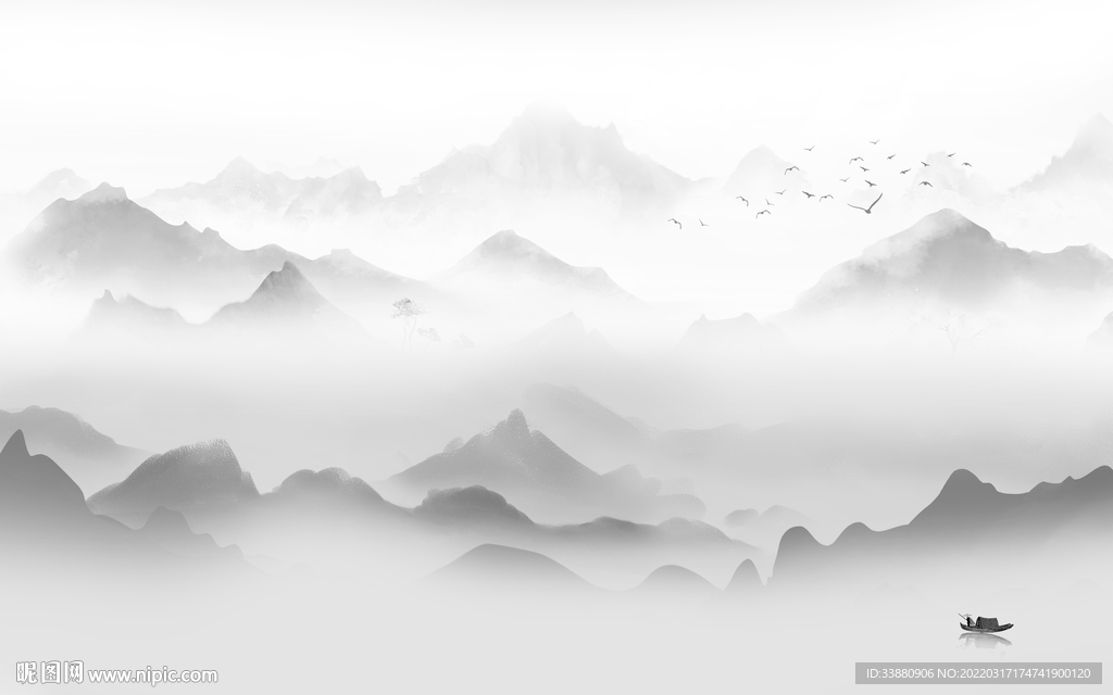 高档背景墙山水画 tif分层