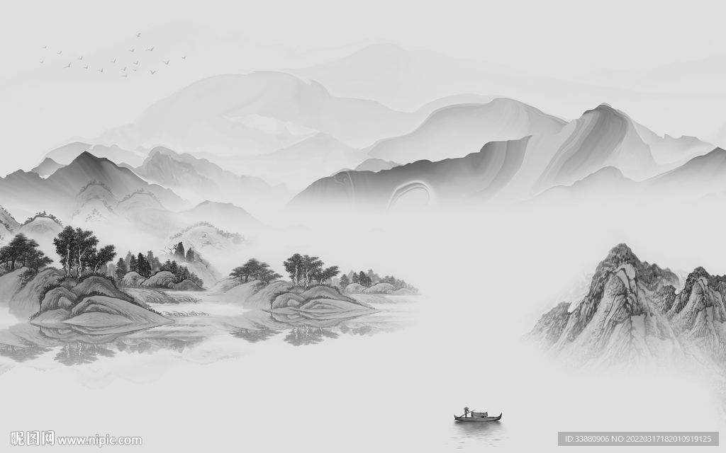 灰色 高档爆款山水 tif分层