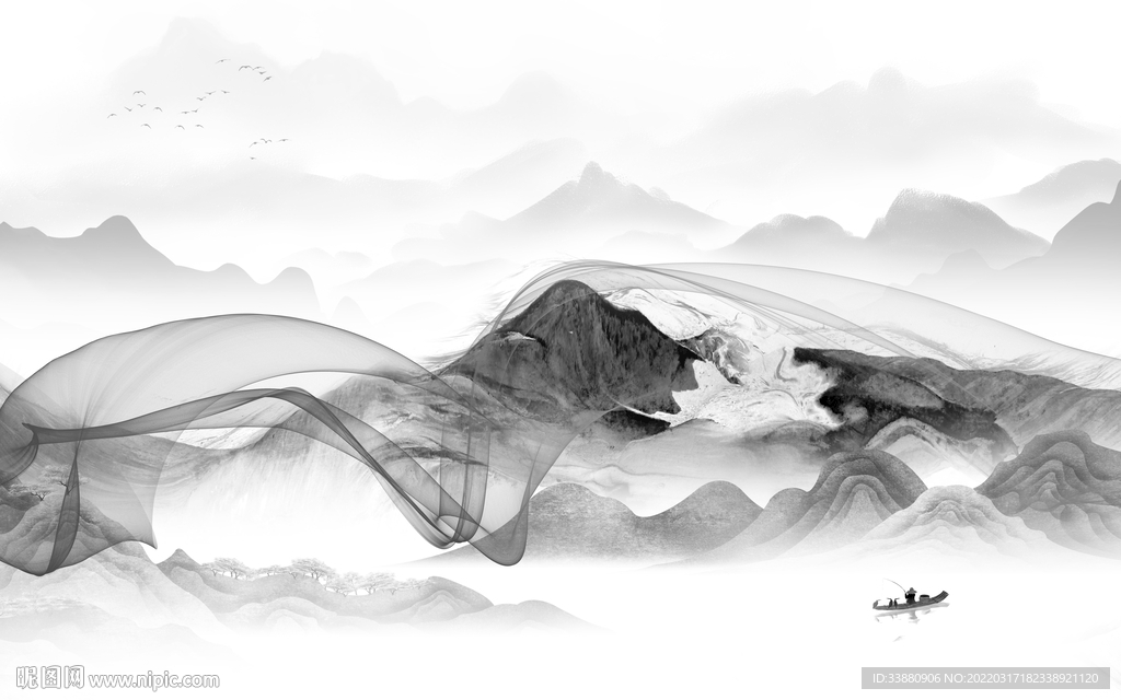 简约高档爆款山水 tif分层