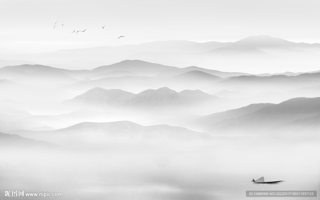 水墨最新山水墙画 tif分层